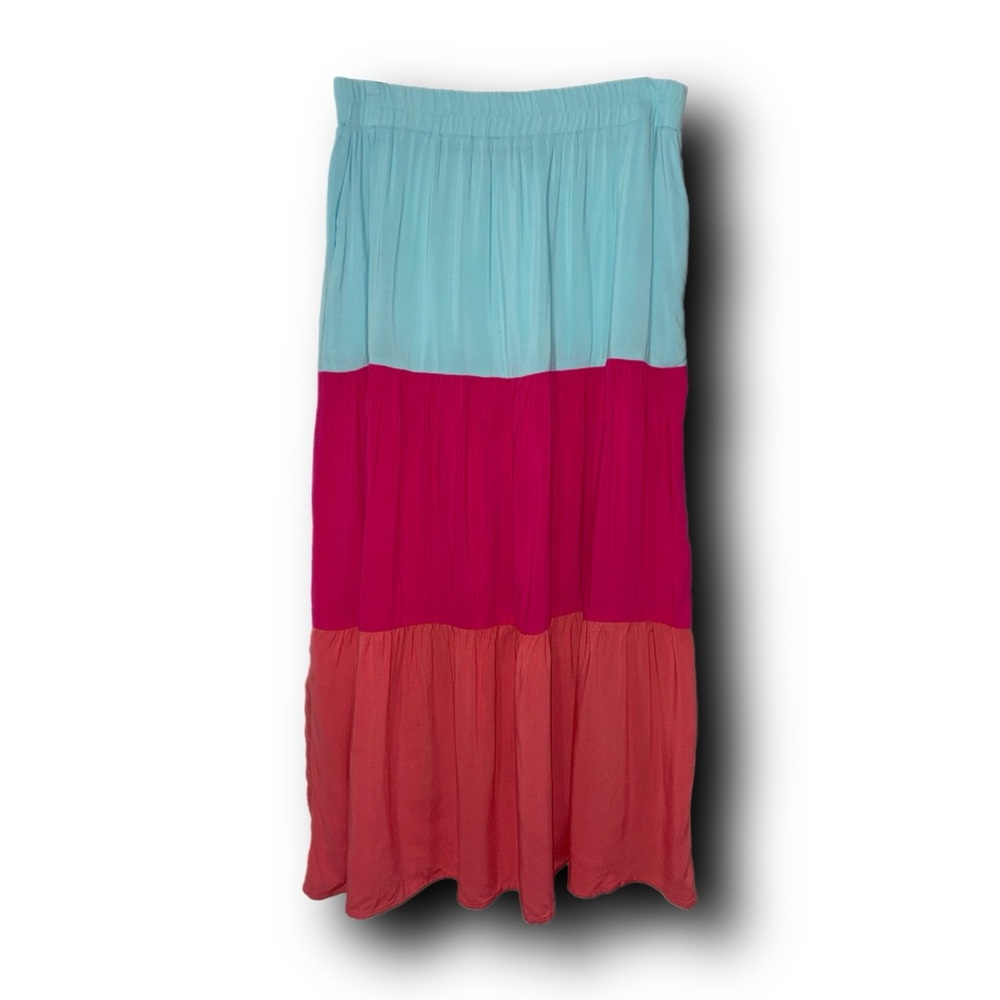Gibson Colorblock Tiered Paradise Maxi Skirt Boho Beach Vibes - Picture 4 of 6